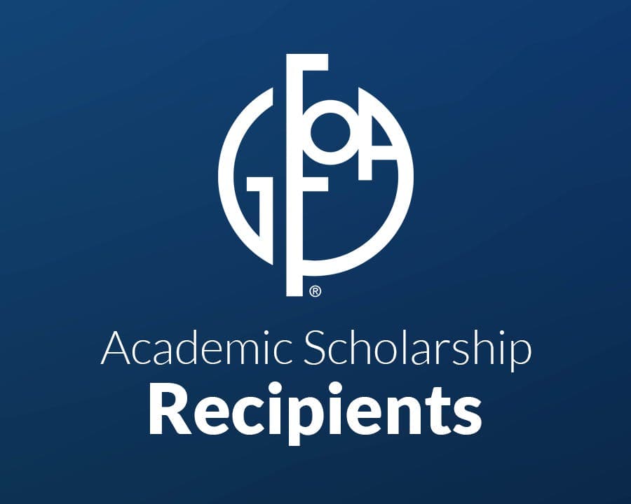Blue Background with GFOA logo and words "Academic Scholarship Recipients"